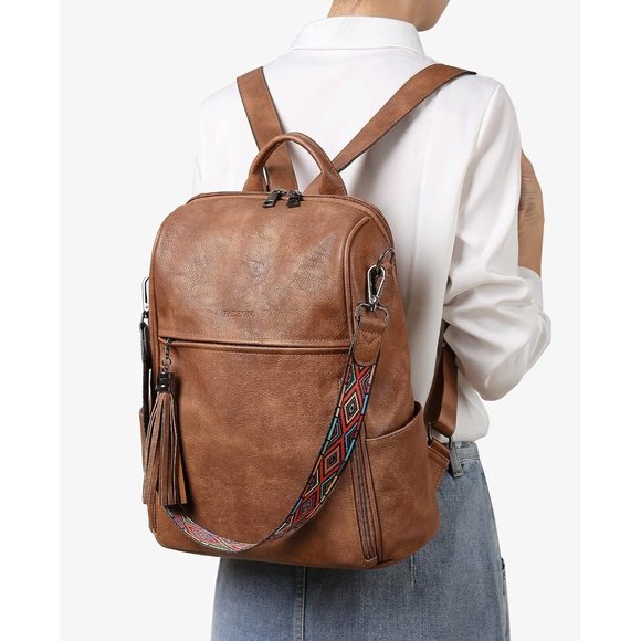 Women Brown Retro Style Travel Backpack with Tassel main image 16